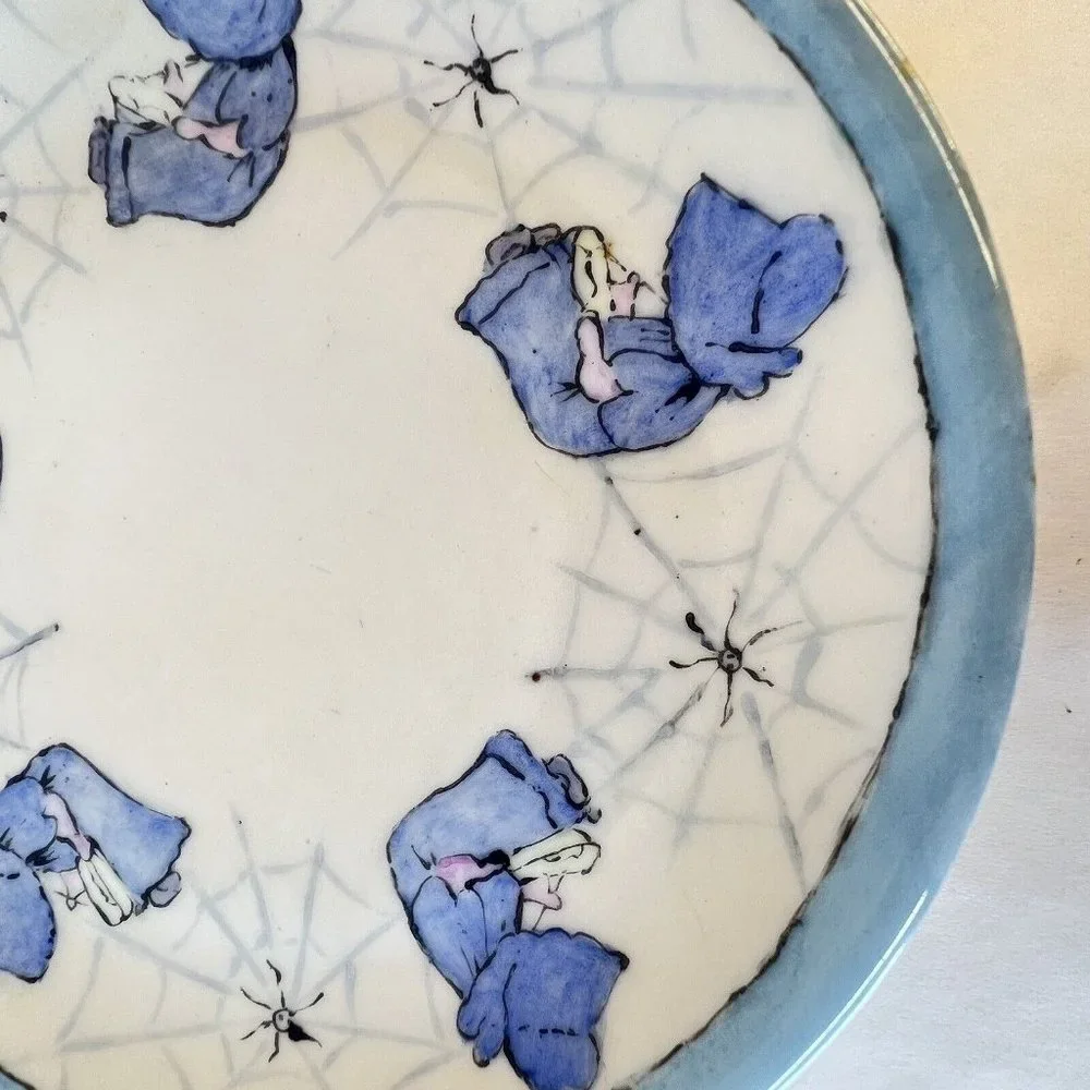 Vintage Little Miss‎ Muffet Childs Plate Nursery Rhyme Made Bavaria Blue White